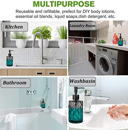 2 Pcs Glass Soap Dispenser Set for Bathroom, 11oz. Glass Soap Bottles with Plastic Pump, Kitchen Dish Soap Dispenser Set, Hand-Pump Dispenser for Liquid Hand Soap, Lotion, Essential Oil (Black) 6