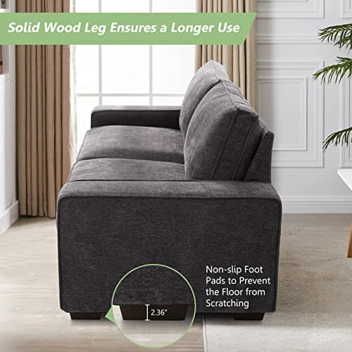 LEISLAND 88.58" Modern Sofas Couches for Living Room, Chenille Deep Seat Sofas & couches with Metal, Removable Low-Back Sofa Cushion and Detachable Sofa Cover/Easy to Install(Dark Grey) 6