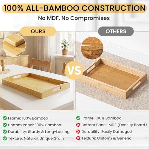 BABONIE Bamboo Serving Tray with Handles Set of 2 - Decorative Wooden Trays for Eating, Working, and Storing, Suitable for Use in Bedroom, Living Room, Kitchen, Bathroom, Outdoor Scenarios and More 4