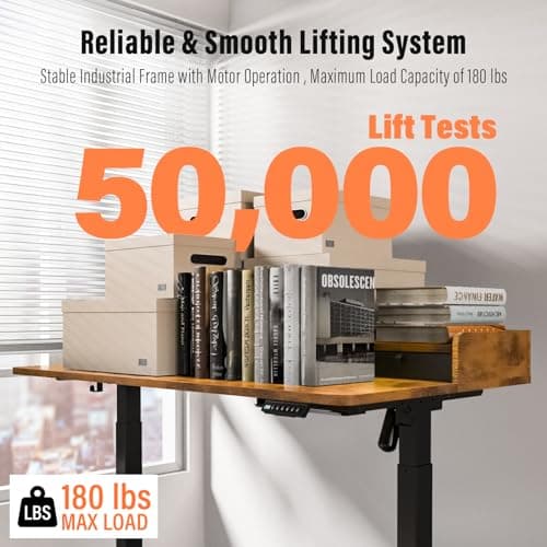 Kingant 48" x 30" Standing Desk with Drawers, Large Desktop, Ergonomic Sit Stand Desk for Home Office Work, Cable Management, 3 Preset Heights & 2 Hooks, Rustic Brown 5