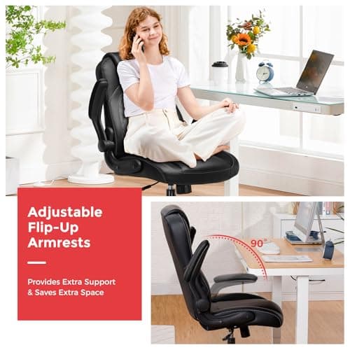 GTPLAYER Office Computer Gaming Chair Ergonomic Desk Chair for Adults with Lumbar Support Flip-Up Arms Adjustable Height Swivel Wheels PU Leather Executive Design for Short People Use, Black 5