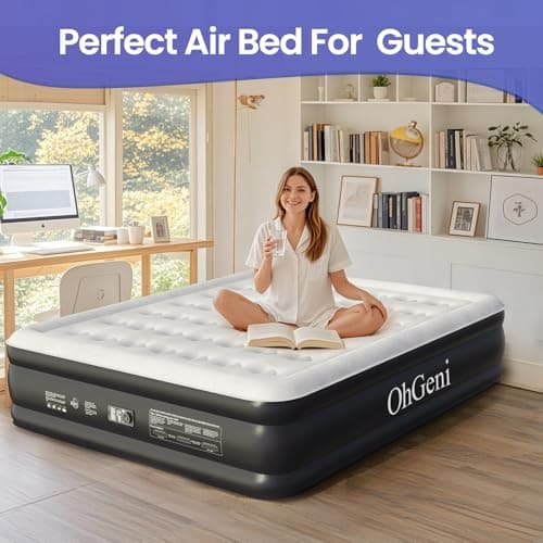 OhGeni Cal King Air Mattress with Built-in Pump for Guest, 18" Tall Inflatable Blow Up Air Bed with Carrying Bag for Camping, Raised Elevated High Airbed, Foldable & Portable Colchon inflables, Black 5