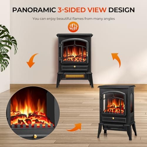 Electric Fireplace Heater with Thermostat Control, 15" Cathedral Stylish Small Fireplace Stove Heater, 3D Realistic Flame Effects, Overheating Safe Design 6