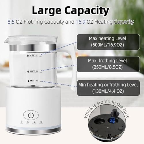 Electric Milk Frother, 4 in 1 Milk Frother and Steamer, Milk Steamer,16.9OZ/500ml Automatic Warm and Cold Foam Maker for Coffee,Latte, Cappuccino, Macchiato, Hot Chocolate, Dishwasher Safe (White) 5