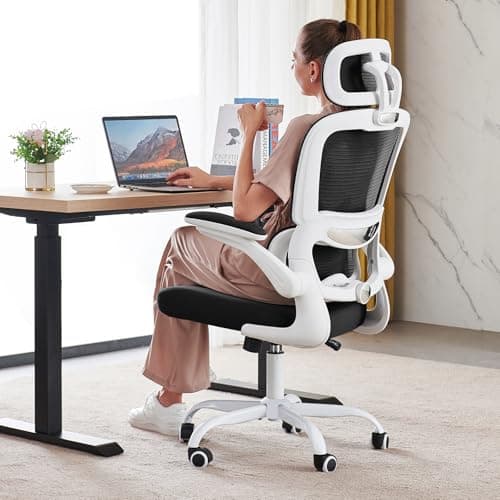 TRALT Office Chair Ergonomic Desk Chair, 330 LBS Home Mesh Office Desk Chairs with Wheels, Comfortable Gaming Chair, High Back Office Chair for Long Hours (Black & White)