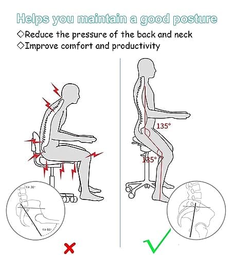 TUJOBA Modern Ergonomic Saddle Seat Kneeling Chair with Backrest, 360 Degrees Swivel Mobile Angled Posture Stool for Office, Black Leather 6