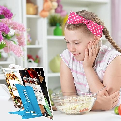 Honagu Small Book Stand Book Holder Metal Desk Stand for Reading Hands Free, Adjustable Cookbook Documents Holder, Portable for Music Books, Textbook, Recipe, Tablet, Ipad, Great Gifts (Sky Blue) 7