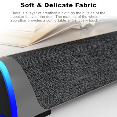 SOULION R30 Computer Speakers, USB Powered PC Speaker, Colorful LED Lights with Switch Button, 3.5mm Aux Surround Soundbar for Desktop Laptop Monitor Office Work Music Gray 8