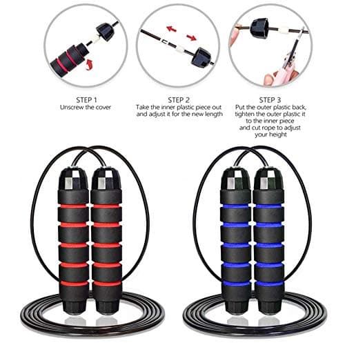 Redify Jump Rope,Jump Ropes for Fitness for Women Men and Kids,Speed Jumping Rope for Workout with Ball Bearings,Adjustable Skipping Rope for Exercise&Slim Body at Home School Gym (Red,Blue) 5