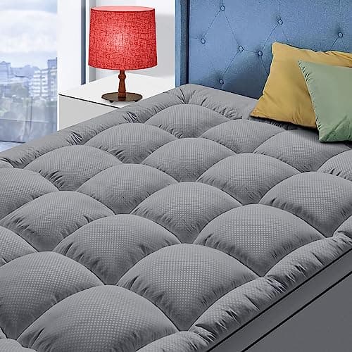 Queen Size Mattress Topper for Back Pain, Cooling Extra Thick Mattress Pad Cover with 8-21 inch Deep Pocket, Plush Pillow Top Mattress Topper Overfilled with Down Alternative, Queen Size, Dark Grey