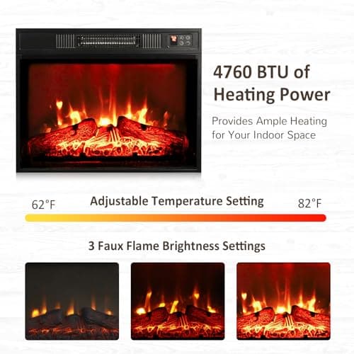 44" Electric Fireplace Mantel, LED Farmhouse TV Stand with Electric Fireplace Heater, Stacked Stone Surround and Remote Control 3D Realistic Flame, White Fireplace for Living Room Bedroom 6