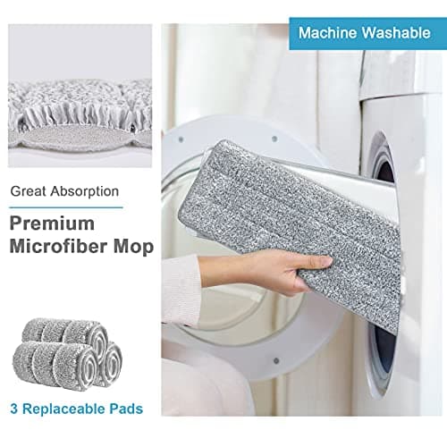 BOSHENG Mop and Bucket with Wringer Set, Hands Free Flat Floor Mop and Bucket, 3 Washable Microfiber Pads Included, Wet and Dry Use, Home Floor Cleaning System for All Floor Types and Windows 6