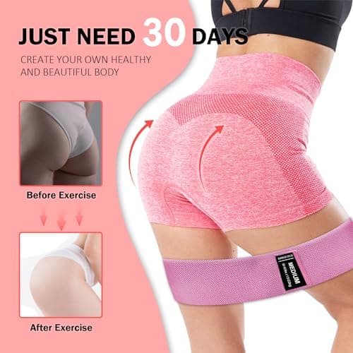 KANGFITER Non-Slip Fabric Resistance Bands for Working Out, Loop Exercise Bands for Booty Leg, Butt, Glute, Workout Bands with Tape Measure and Hair Ties for Home Gym Fitness, Yoga, Pilates 6