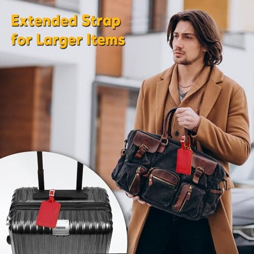 Travelambo 4 Pack Leather Luggage Tags for Suitcases Travel Labels (Red Deep) 5