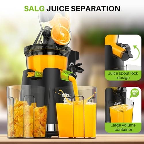 Cold Press Juicer Machines, 300W Slow Masticating Juicer Machines with 3.5inch (89mm) Large Feed Chute, Slow Cold Press Juicer Machines Vegetable and Fruit, Reverse Function Easy to Clean with Brush 5