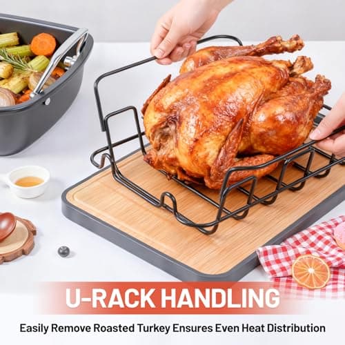 24lb Carbon Steel Nonstick Roasting Pan with Rack - BPA Free, Leak-Proof, 450°F Heat Resistant (17x13x4in) | Oil-Draining, Dishwasher Safe for Thanksgiving Christmas Turkey 5