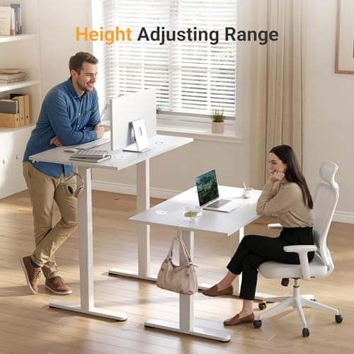 YDN Electric Standing Desk Adjustable Height, 40 x 24 Inches Stand up Desk with Cable Management, Home Office Desks with Splice Board & White Frame, White Top 6