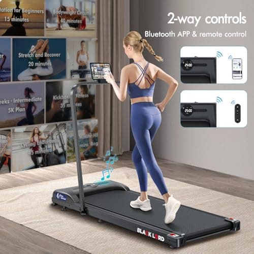 BLACK LORD Walking Pad with Handle Bar, 2.7 HP Quiet Foldable Under Desk Treadmill with Bluetooth Speaker, Portable Running Treadmills for Home, LED Display, App/Remote Control, 330lbs Capacity, Black 6
