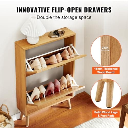 VEVOR Shoe Storage Unit with 2 Hinges Large Capacity Particle Board Shoe Rack for Heels Boots Hallway Hallway Living Room 60 x 17 x 88 cm 7