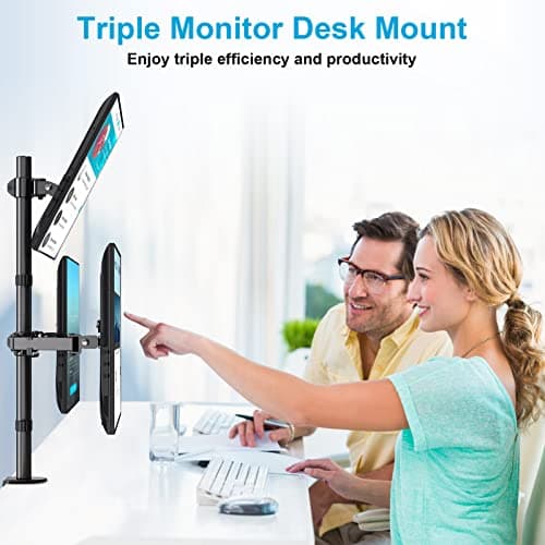 MOUNTUP Triple Monitor Stand, Height Adjustable Monitor Desk Mount Fit for 17 to 32 Inch Computer Screens, Stacked Monitors Arm for 3 Monitors, with C-Clamp and Grommet Base, up to 17.6lbs per Arm 9