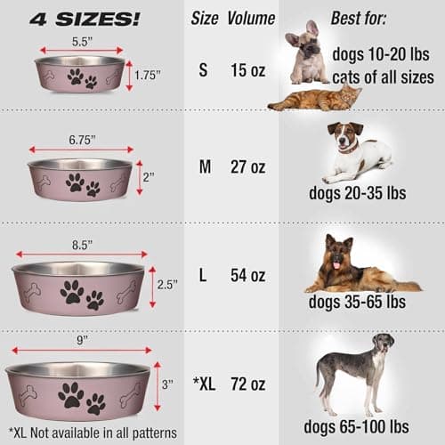 Loving Pets Bella Dog Bowls- Stainless Steel Dog & Cat Bowls - Spill Proof Dog Food Bowl, Cat Bowl, Puppy Essentials & Pet Supplies Great for Home & Travel (Medium 20-35 lbs, Grape) 7