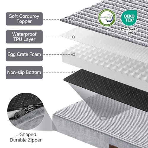 OhGeni Orthopedic Waterproof & Machine Washable Dog Bed for Medium Large Pets, Suitable for Crates, Cat Mat with 25D Egg Crate Foam, Non-Slip Bottom & Removable Cover, 35 Inches(Gray) 6