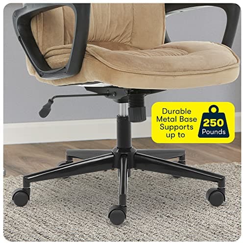 Serta® Hannah Executive Home Office Desk Chair, Ergonomic Mid-Back with Lumbar Support, Firm Seat Cushion, Layered Body Pillows, Padded Armrests, Swivel Base, Easy Assembly, Microfiber, Beige 12