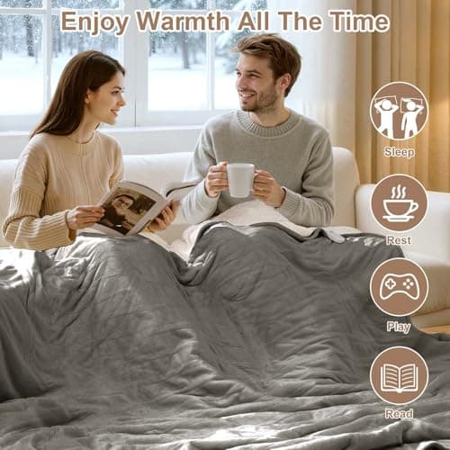 FVERWAG Heated Blanket Queen Size - 84" x 90" Electric Blanket with 5 Heat Settings, Double Zone Heating, 10 Hrs Auto Off, Overheat Protection, Washable Heating Blanket, Gifts for Grandma, Grey 6