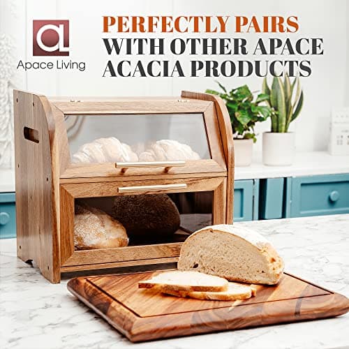 Arise Stylish Acacia Bread Box for Kitchen Countertop, Extra Large 2-Shelf Wooden Bread Storage Container with Clear Windows and Air Vents Keep Bread, Bagels and Rolls Fresh, Self Assembly 5