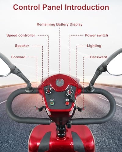 30 Mile Range Travel Foldable Mobility Scooters for Adults,4 Wheel Electric Motorized Scooter for Seniors Oversize XL 4-Piece Set with USB and Cell Phone Holder,Red Mirage S1 7