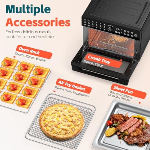 32QT Extra Large Air Fryer, Toaster Oven Air Fryer Combo, 360°Hot Air Circulation for Healthier Food, 1800W Preset Dual Cook, 13"Pizza Cooking, 20-in-1 Double-Rack Oven, 7-Accessory, Transparent Door 7
