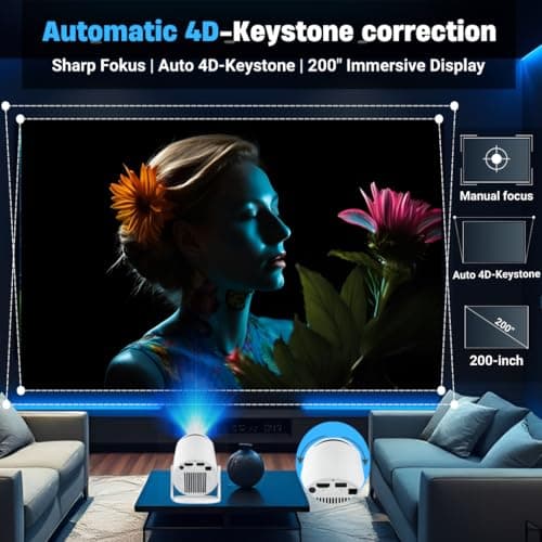 Mini Projector 4K Support, Smart Portable Projector with WiFi & Bluetooth, Android 11, Auto Keystone, 180° Rotation, Home Theater Projector for iPhone/TV Stick/Laptop (HY300 Pro+ 2025 Upgrade) 6