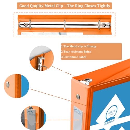 3 Ring Binders,1” Round Ring, Holds 8.5 * 11inch Papers, with 2 Pockets,6 Colors Binder Assorted Pack 5
