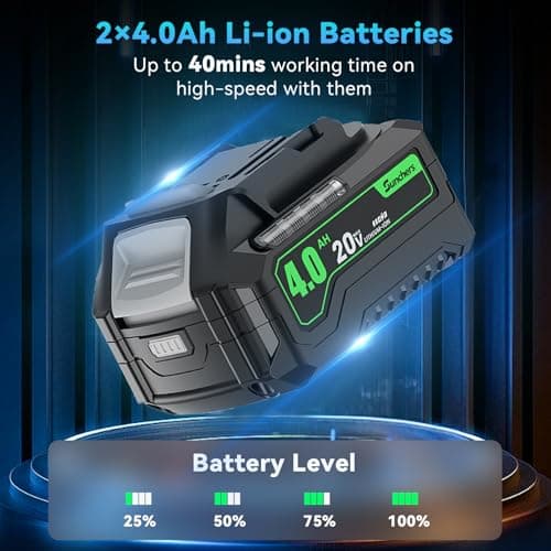 Leaf Blower Cordless with 2 x 4.0Ah Battery and Charger, 780CFM 260MPH Electric Blower with 2 Speeds, 20V Handheld Leaf Cleaner for Lawn Care, Blowing Leaves, Dust, Snow, Gravel for Patio, Yard, Green 3