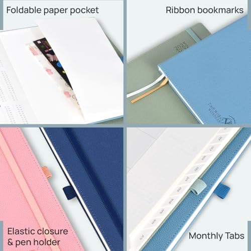 POPRUN Planner 2025-2026 (Medium 6.75''x 8.75''), Horizontal Weekly Notebook Jul.2025 - Jun.2026, Academic Appointment Book with Monthly Tabs, Leather Hardcover, Inner Pocket, 100 GSM - Lavender 6