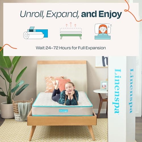 Linenspa 6 Inch Mattress - Firm Feel - Bonnell Spring with Foam Layer - Mattress in a Box - Youth or Kids Bed - Guest Bedroom - Durable and Breathable Support - Affordable - Twin Size 6