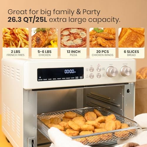 VAL CUCINA Retro Style Infrared Heating Air Fryer Toaster Oven, Extra Large Countertop Convection Oven 10-in-1 Combo, 6-Slice Toast, Enamel Baking Pan Easy Clean with Recipe Book, Almond Yellow Color 5