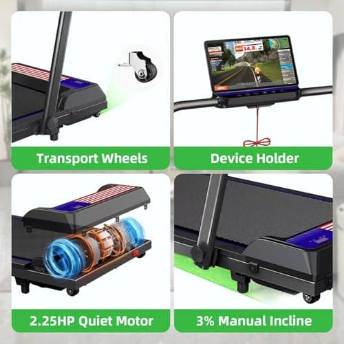 Treadmill 2 in 1 Under Desk Portable Treadmill Folding Walking Pad for Home Office with Remote Control, APP & Large Display (Blue) 5