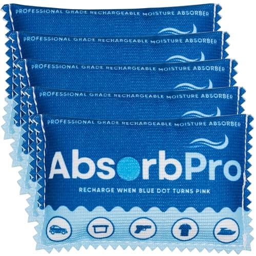 Rechargeable Dehumidifier Bag 5-Pack - 100g Reusable Moisture Absorbers - Silica Gel Packets for Bins, Totes, Gun Safe, Food Storage, Clothes, Cars, and Boats