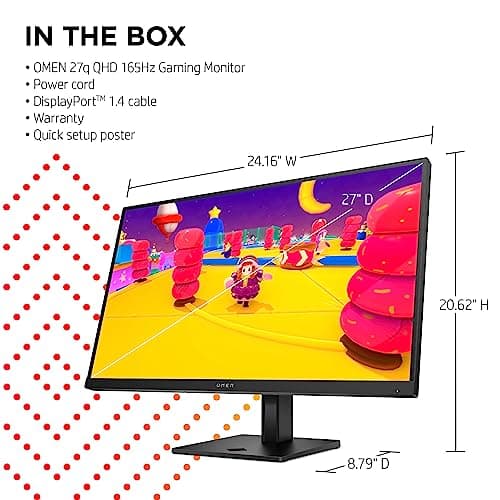 HP OMEN 27q QHD 165Hz Gaming Monitor, QHD Display (2560 x 1440), IPS Panel, 99% sRGB, 95% DCI-P3, 16:9, AMD FreeSync Premium Technology, 27q (2023) 7