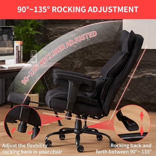 Efomao Big and Tall Office Chair 400 lb Weight Capacity, High Back Executive Office Chair with Foot Rest, Fabric Computer Chair for Back Pain Relief, Black 5