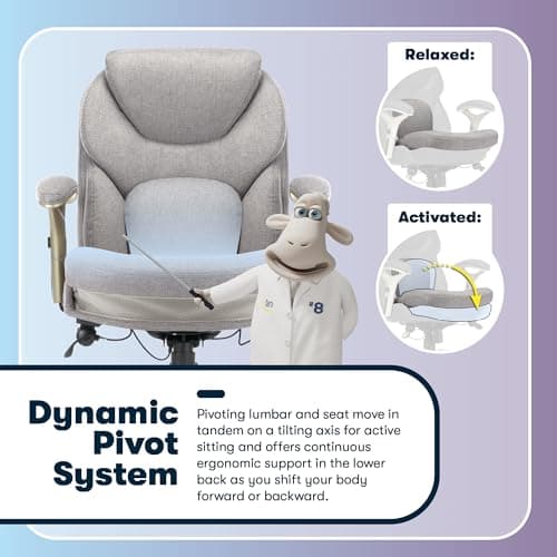 Serta Ergonomic Executive Office Chair Motion Technology Adjustable Mid Back Design with Lumbar Support, Light Gray Fabric 6