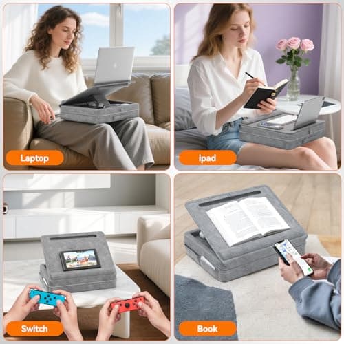 KDD Laptop Lap Desk with Cushion, Laptop Table with Storage for Bed & Sofa, Adjustable Lap Pillow Stand with Anti-Slip Strip & Cell Phone/Tablet Slot for Home Office College 6