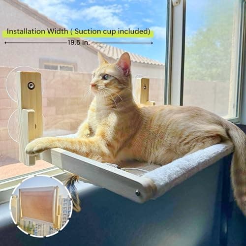 GesomePurrz Foldable Cat Window Perch, Natural Wood, 16.5''×12'' Hammock, 35 lbs Weight Limit, Cat Window Hammock for Small Size Windows 6