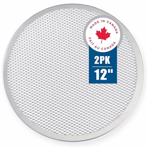 Norjac 12 Inch Pizza Screen, 2-Pack – Round Aluminum Mesh Pans with Reinforced Stainless-Steel Rim, Seamless, Rust-Free, Oven-Safe Baking Trays for Crispy Crusts