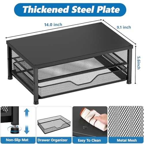 OPNICE Computer Monitor Stand Riser, Desk Organizer with Drawer, Laptop Stand, Office Desk Accessories & Workspace Desktop Organizers Storage for Office Supplies(Black) 8