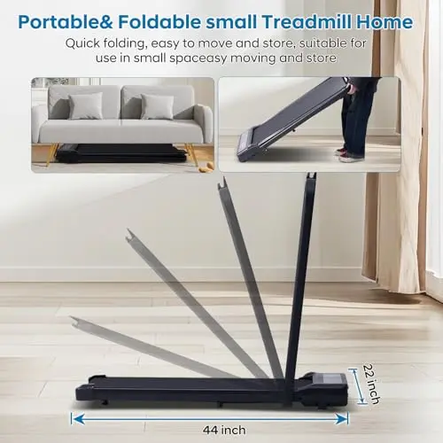 Walking Pad Treadmill with Handles, Folding Foldable Electric Treadmills for Home Small, 3.0HP Walking Pad with Handle Bar, 3 in 1 Portable Under Desk Treadmill with LED Display, 320LBS Capacity 6