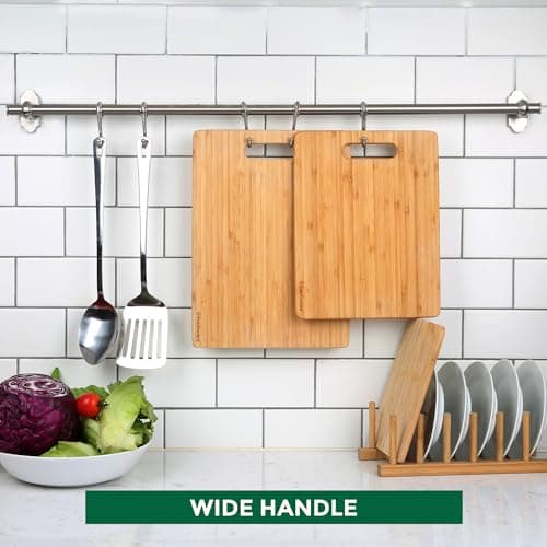 Freshware Bamboo Cutting Board Set of 3, Wooden Cutting Boards for Kitchen, Knife Friendly Food Grade Chopping Board, Lightweight with Hanging Hole for Easy Storage 8