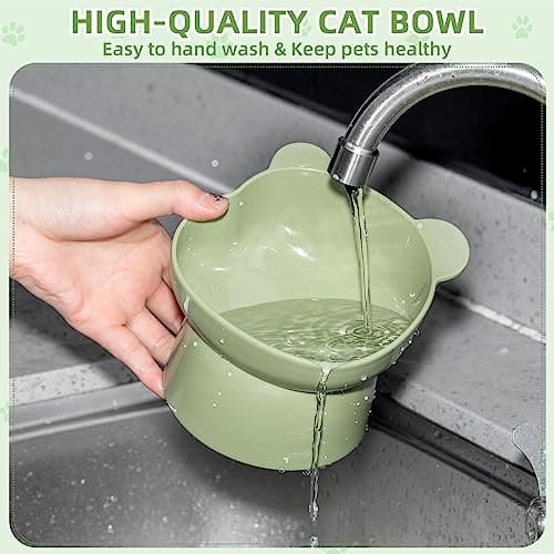 Zhehao 4 Pcs Elevated Cat Bowls Plastic Raised Cat Bowl 15 Degrees Tilted Raised Pet Food and Water Dish Cute Anti Vomit Food Dishes Pet Feeders for Kitten and Small Dogs(Bear) 5