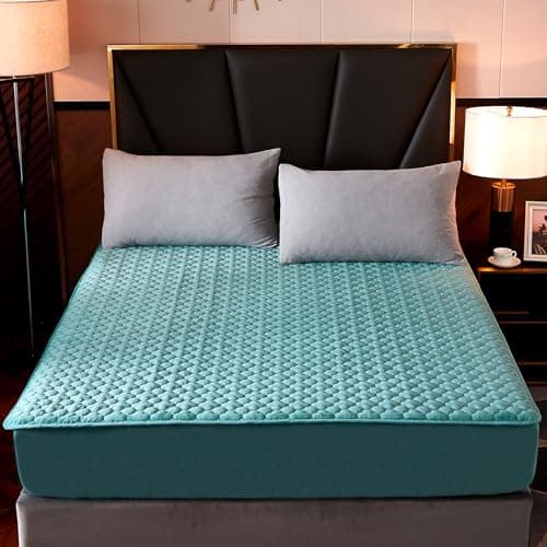 Pangzi Flannel Fitted Sheet,Plush Thicken Mattress Cover Warm Velvety Soft Heavyweight Non-Slip Protective Cover Around Winter Warm Fuzzy Bottom Sheet (Twin,Green)